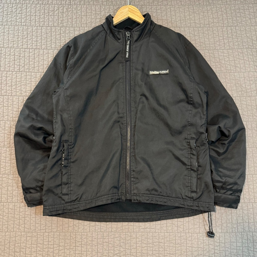 Vtg Y2K Polo Jeans Co Jacket Women XL Black Ralph Lauren Nylon Windbreaker Lined